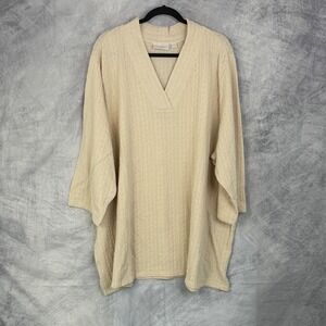 Belle Kim Gravel Textured Cable Crossover V Neck Beige tunic Top 5X Cottagecore